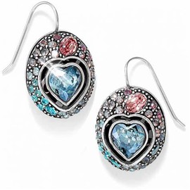 Brighton Ecstatic Multi Color Crystal Heart Silver Wire Drop Earrings