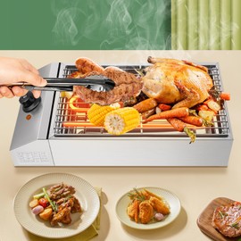 GXFCHYL 1800w Countertop Electric BBQ Grill Electric Griddle Commercial and Home Use Stainless Steel Barbecue Griddle Portable Smokeless Barbecue Oven Griddle for BBQ Equipment Indoor/Outdoor
