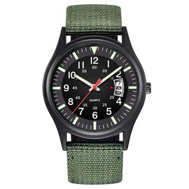 Macabolo men's army tactical field sport analogue watch, work watch, waterproof, outdoor casual quartz wrist watch for men, Green, Bracelet