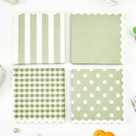 Crisky 100 Pcs Wavy Sage Green Cocktail Napkin 3-Ply Dessert Disposable Napkins for Wedding, Birthday, Baby Shower, Tea Party, Bridal Anniversary Reception Event (5x5")