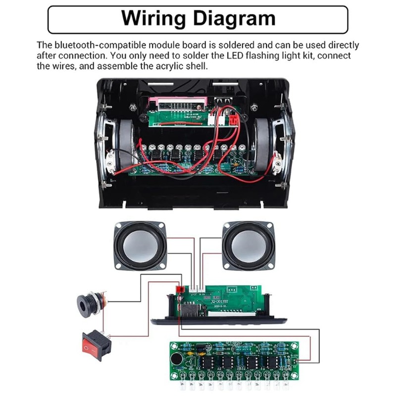 Stroagymoon DIY Bluetooth Speaker Kit LED FM Radio USB Mini