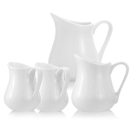 Sizikato 2pcs Pure White Ceramic Creamer with Handle, Mini Coffee Milk Creamer Pitcher. 2 Ounce