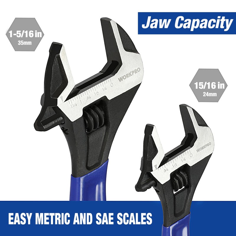 WORKPRO 2-Piece Adjustable Wrench Set, 6-Inch & 10-Inch Wide Jaw