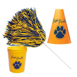 Anderson's Exclusive Gold and Blue Paw Pride Shaker Pom Poms Megaphone Noisemaker Stadium Cup Set School Spirit Cheerleader Sports Fan Football Homecoming Squad Team Party Dance Club Pack of 12