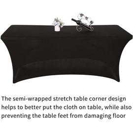 6ft Stretch Black Spandex Table Cloth for Standard Folding Tables - Universal Rectangular Fitted Tablecloth Protector for Wedding