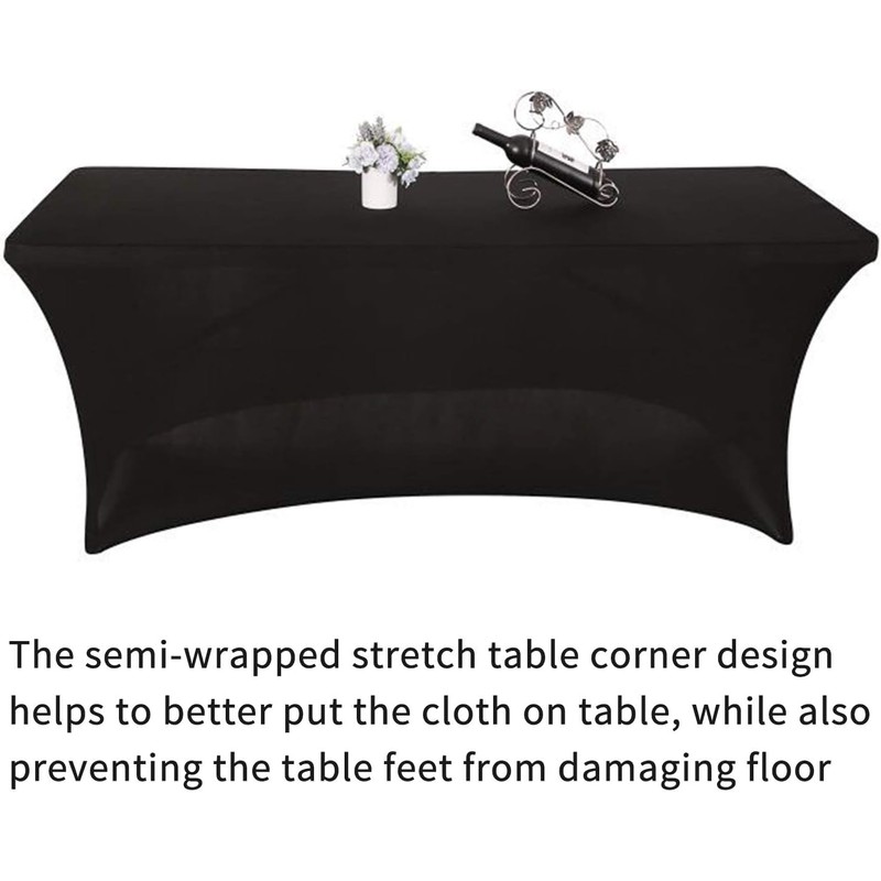 6ft Stretch Black Spandex Table Cloth for Standard Folding Tables