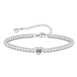 VEEDOFA 60th Birthday Gifts for Women, Hypoallergenic Adjustable Bead 925 Sterling Silver Bracelet for Women, 60th Birthday Presents for Mum Grandma Auntie Sister Friends