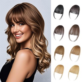 Clip-in Fringe, Wispy Fringe with Temple Hair Pieces, Bangs Hair Extensions, Hairpiece Clip, Pony Extension for Everyday Women (Airy Pony Honey Chestnut)