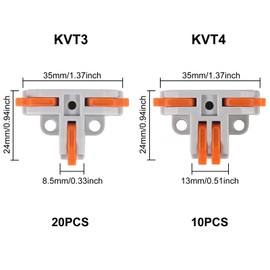 30Pcs Compact Wire Conductor Connector, T-Shape Lever Nut Wire Connector, Quick Splitter 3 Way Electrical Connectors, AWG 28-12 1 in 2 and 2 in 2 Out Electrical Connectors