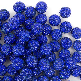 10mm Clay Rhinestone Beads for Bracelets, 100 Pcs Sparkle Crystal Beads for Jewelry Making, Glitter Round Shamballa Disco Ball Design for DIY Crafts Necklace Earrings Decoration (Dark Blue)