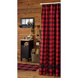 Park Designs Buffalo Check Bear Applique Shower Curtain