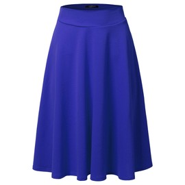 SSOULM Women's High Waist Flare A-Line Midi Skirt Royal XL