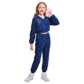 LOLANTA Girls Dance Outfits Sequin Jacket 90s Theme Sparkly Banquet Outfits School Stage Performance (Royal blue, 6-7 Years)