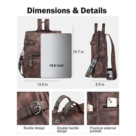 FADEON Leather Laptop Backpack for Women, Designer Ladies Work Travel Computer Backpack with Laptop Compartment Coffee Brown