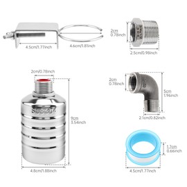4 Pack Water Float Valve,304 Stainless Steel Automatic Water Float Valve 1/2" and 3/4" Connection Auto Fill Shut Off Water Level Control Valve for Pool, Water Tank, Livestock Troughs