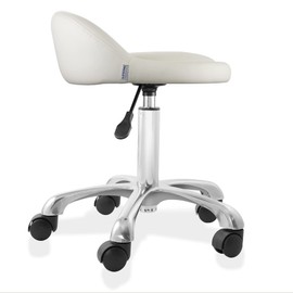 Saloniture Rolling Hydraulic Salon Stool with Low Backrest - Adjustable Swivel Chair for Spa, Shop, Salon, Massage, or Medical Office, Cream