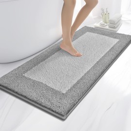 Bathroom Rugs 24" x 60", Non-Slip Extra Soft Absorbent Bath Rugs, Machine Washable Quick Dry Bath Mats for Bathroom Floor, Shower, Bathtub and Sink, Light Grey & Grey