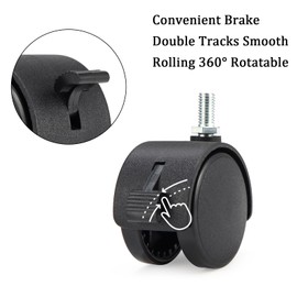 Furniture Castors - Castors Set of 4, 2 Inch Nylon Wheels with Brake, 360° Rotating Double Track Castors, Includes Hex Nut and Wrench for Easy Assembly