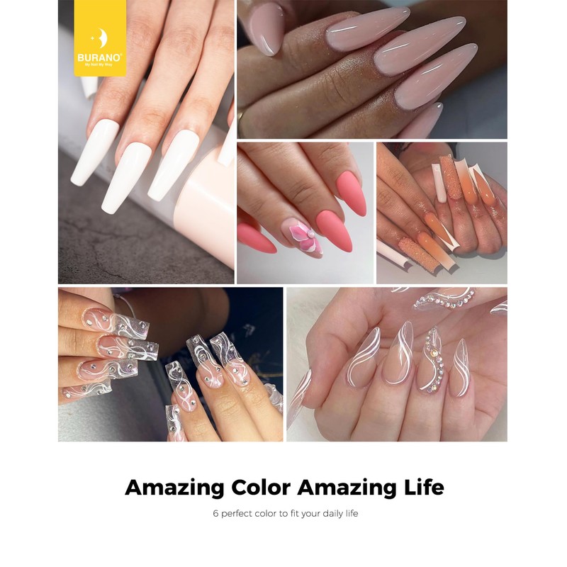 BURANO Poly Extension Gel Nail Kit, 6 Colours Nail Poly