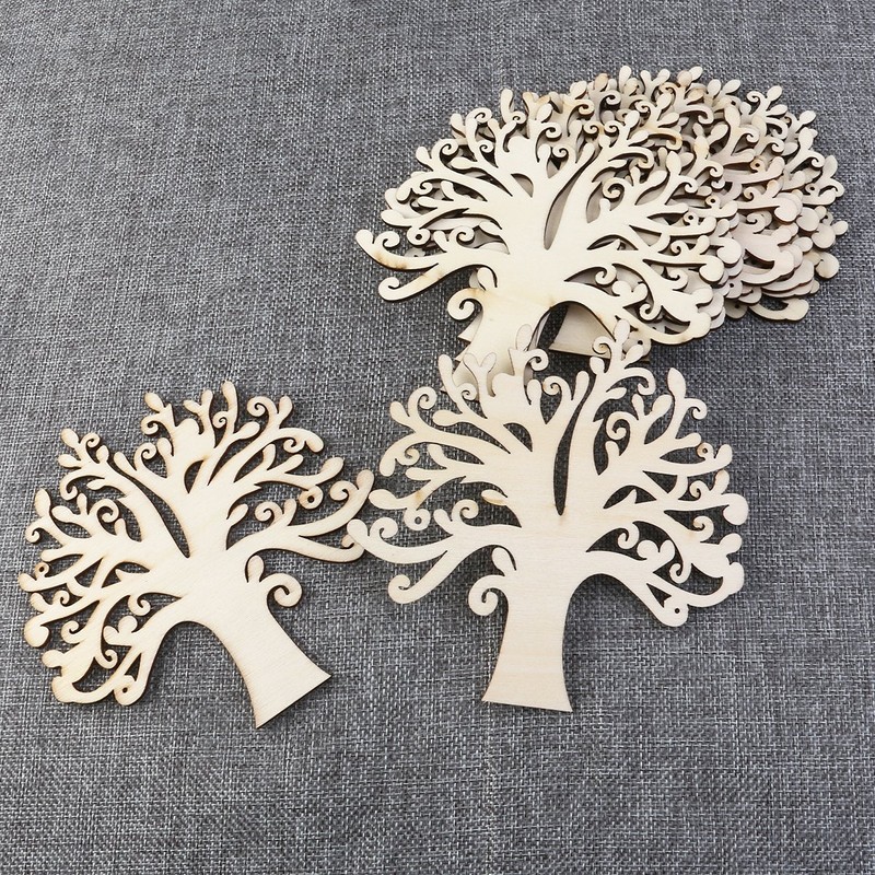 NUOLUX 10pcs Wooden Tree Embellishments for Craft Cards Wood Color