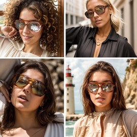 AENMTU Trendy Designer Inspired Aviator Sunglasses for Women Men Hexagonal Square Thick Frame Double Bridge Sun Glasses