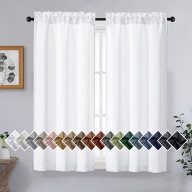 OVZME Pure White Short Curtains 45 Inch Length 2 Panels Set, Solid Thermal Insulated Light Filtering Curtains for Bedroom, Soft Fabric Window Drapes, Dual Rod Pocket Design, 2x40Wx45L Inches
