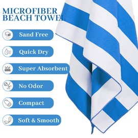 Microfiber Beach Towel Extra Large (UK Company) - Lightweight Blue Beach Towel Quick Dry, Sand Free Travel Beach Towels for Mens, Perfect for Beach/Pool/Sun Loungers, 160x90cm