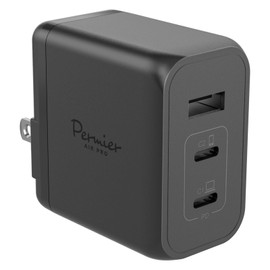 Tama Electronics Industry PD65W Compatible, AC Charger, Includes 3 USB Ports (USB-C x 2, USB-A x1), Permier PR-AP146UC2K, Black, Next-Generation GaN, Rapid Charging, AC Adapter, New GaN Gallium