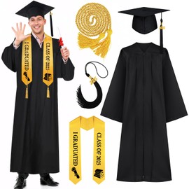 COYBTO Graduation Gown Adults Set,Unisex Graduation Gown Cap Tassel Stole Adults 2025 Set,Graduations Cap 2025 for High School College Bachelor Graduates (S)