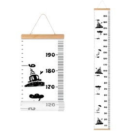 MinoMia Kids Growth Chart, Wood Frame Fabric Canvas Height Measurement Ruler from Baby to Adult for Child's Room Decoration 7.9 x 79in (7.9 x 79in, Black Car)