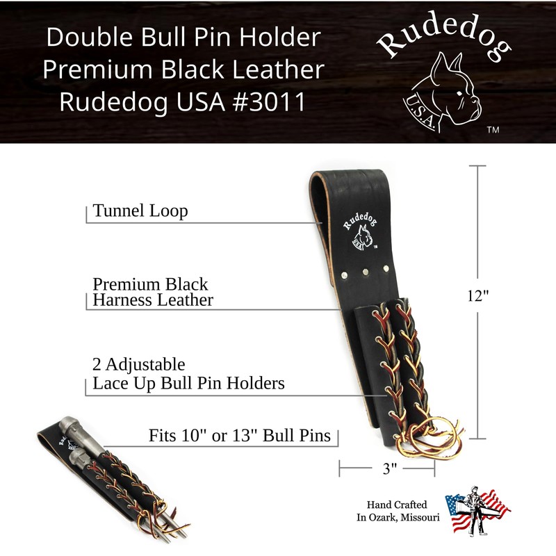 Lace-Up Double Bullpin Holder - Premium Black Leather- Rudedog USA