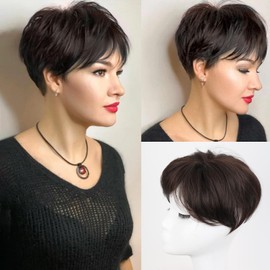 CINHOO Curly Hair Toppers for Short Hair Pixie Cut Curly Hair Toppers for Women with Bangs Clip in Synthetic 360° 3D Cover Brown Toppers Wiglets Hair Pieces for Thinning Hair Daily Use（M2#） (M2#)