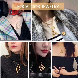 FOCALOOK Bamboo Initial Necklace Gold Plated Large Alphabet Letter M Pendant Necklace for Women 18inch