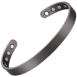 Earth Therapy Minimalist Matte Black Magnetic Cuff Bracelet For Men and Women - Adjustable - Ultra Strength
