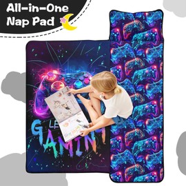 Toddler Nap Mat Kid Game Sleeping Mat with Removable Pillow and Plush Blanket Large Thickened 60''x20 for Kids Ages 3-7 Years Toddler Sleeping Bag for Daycare Preschool Travel Camping