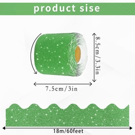 YUUIKLLE 60 Feet Bulletin Board Borders, Glitter Scalloped Border Trim Holiday Decoration for School, Bulletin Board Border Decorative,Classroom Poster Office Party Wall Locker Decor (Grass Green)