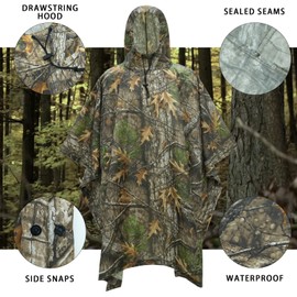 LOOGU Camo Rain Poncho with Hood Waterproof Lightweight Raincoat Rain Gear Men Women Outdoor Camping Hunting Hiking Fishing