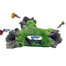 Aquarium Tree Trunk Fish Hide Caves, Artificial Terrarium Hide Tree Trunk with Green Moss, Small Fish Hideout Hide Caves for Neon Tetra Guppy Shirmp Cichlids Zebra fishes Lizards Spider Geckos