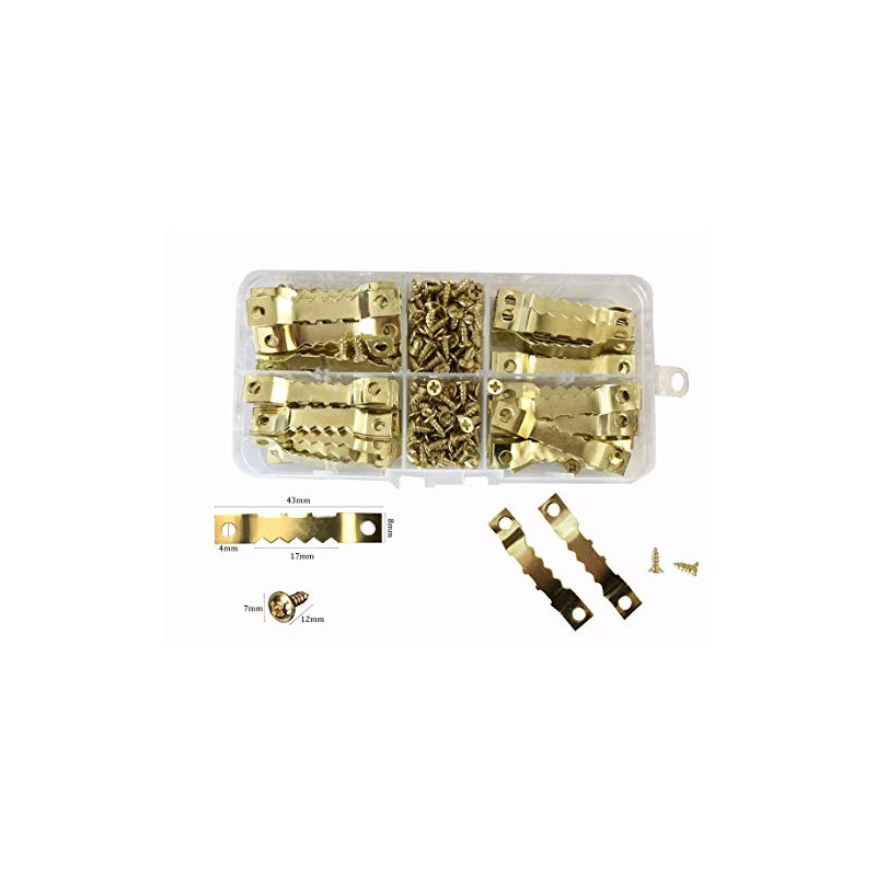 Goodway 100 Sawtooth Picture Hangers, Gold, with 200 Screws, Prong
