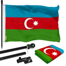 G128 Combo Pack: 6 Ft Aluminum Spinning Flagpole (Black) & Azerbaijan Azerbaijanis Azeris Flag 3x5 Ft LiteWeave Pro Series Printed 150D Polyester | Pole with Flag Included