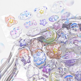 Kawaii 3D Stickers - Cute Blue Bear Animal Puffy Stickers Tiny Cartoon Stickers for DIY Planners Notebooks Scrapbooks Handbooks Decoration