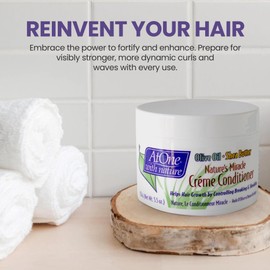 AtOne with Nature Miracle Cream Conditioner with Shea Butter & Olive Oil - Moisturizing Hair Conditioner, Controls Breakage & Shedding, Prevents Dryness, Ideal for Waves & All Hair Types, 5.5 oz