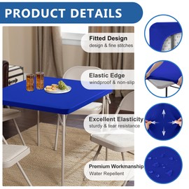 Enjoyidea Fitted Square Tablecloth 42x42 Inch-2 Pack Royal Blue Card Table Elastic Spandex Table Covering-Small Stretch Folding Table Cloths Topper Cap for Kitchen Dining Picnic Patio Outdoor Party
