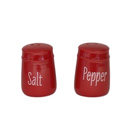 Red Ceramic Salt and Pepper Shaker Set, 2 Ounce Capacity Each, "Salt" and "Pepper" Printed, Dishwasher Safe by Dependable Industries