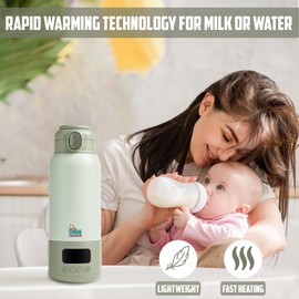 Bebe PRODUCTS Portable Bottle Warmer for Travel – Green, Fast Heating Baby Milk Warmer with Precise Temperature Control, 500ML Large Capacity – Ideal for Car, Outdoor, and On-The-Go Use