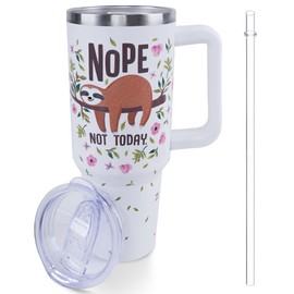 Lumumanber 40 oz Sloth Tumbler with Handle and Straw, Travel Mug Water Bottle, Stainless Steel Insulated Cup with Lid and Straw, Birthday Christmas Gifts
