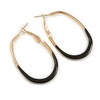 40mm Tall/Gold Tone with Black Enamel Oval Hoop Earrings/Medium Size