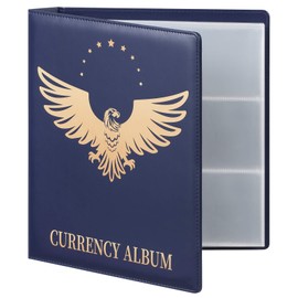 MUDOR Premium PU Banknote World Currency Collection Album, 90 Pockets Dollar Bill Holders for Collectors, Classic Paper Money Collecting Storage Book Album Binder Supplies (Blue)