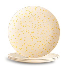 4-Pack Bamboo Fiber Dinner Plates - Alternative for Plastic Plates, Toddler & Kids Plates, Dishwasher Safe, Food-Grade Bamboo Plates Reusable - Lightweight Dinner Plates (Terrayellow 10")