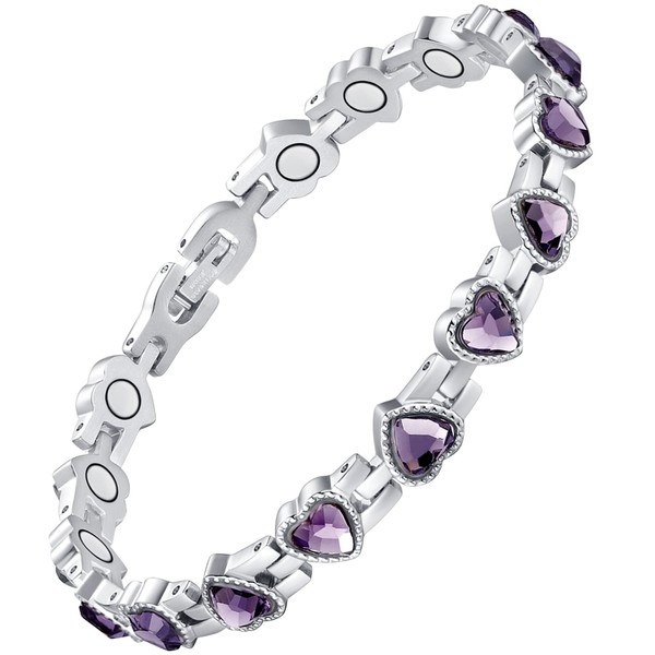 Feraco Magnetic Bracelet for Women Titanium Steel Magnetic Bracelet with Neodymium Magnets & Sparkling Crystals, Christmas Jewelry Gifts (Purple)